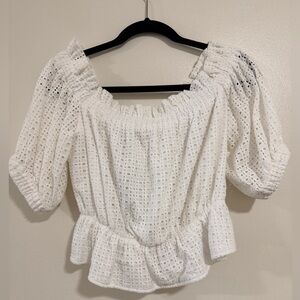 NWT White Puff Sleeve Babydoll Milkmaid Crop Top Womens Small Chic Romantic